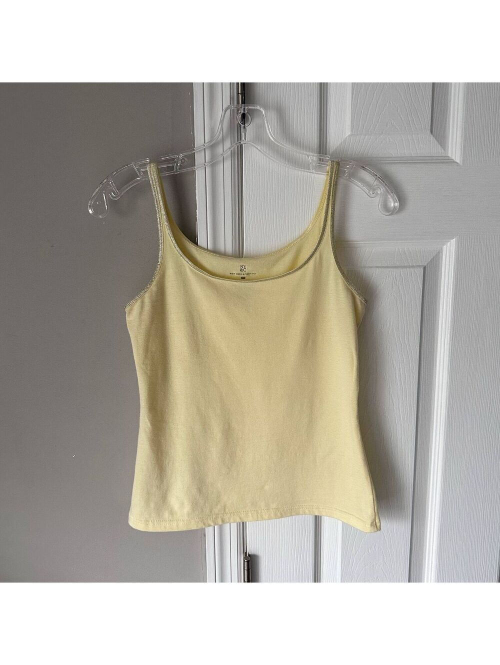 New York & Company Butter Yellow Cami Tank Top Glitter Detail Women’s XS
